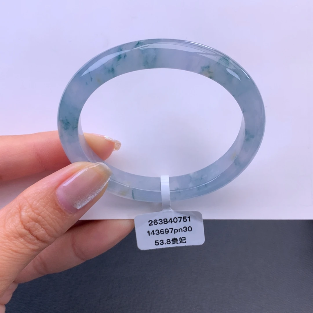 翡翠未镶嵌手镯冰胶蓝紫飘花（莫奈花园）贵妃手镯