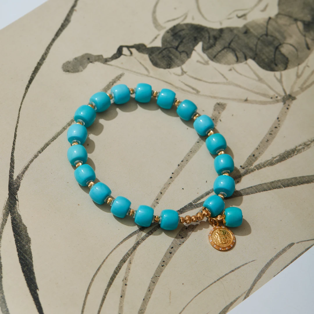 【云上雅岚】蓝瓷雪丨18K绿松手串-多样性发一件-XYGD308256-A