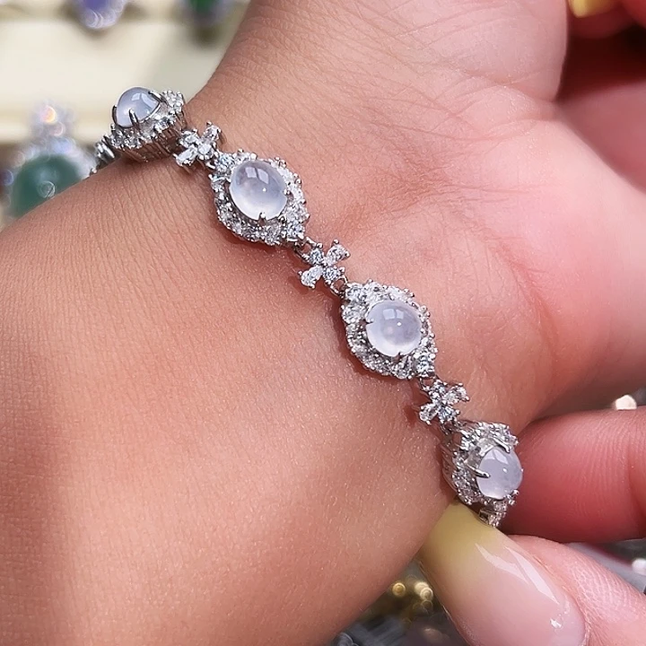 翡翠银S925镶嵌戒指缅甸天然A货翡翠手链