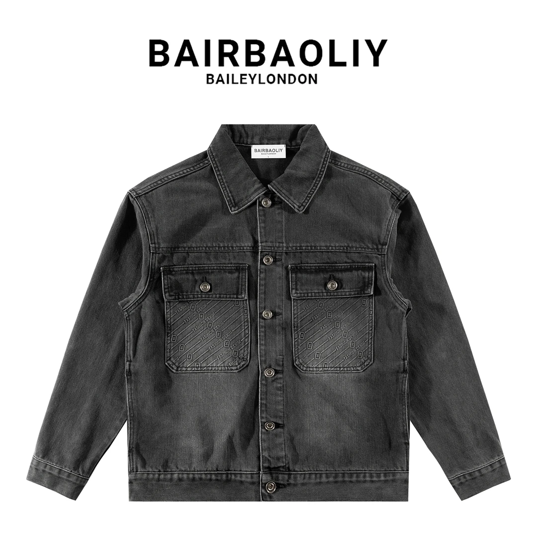 BAIRBAOLIY小香风版型轻奢感复古经典款高级灰时尚牛仔外套男装潮