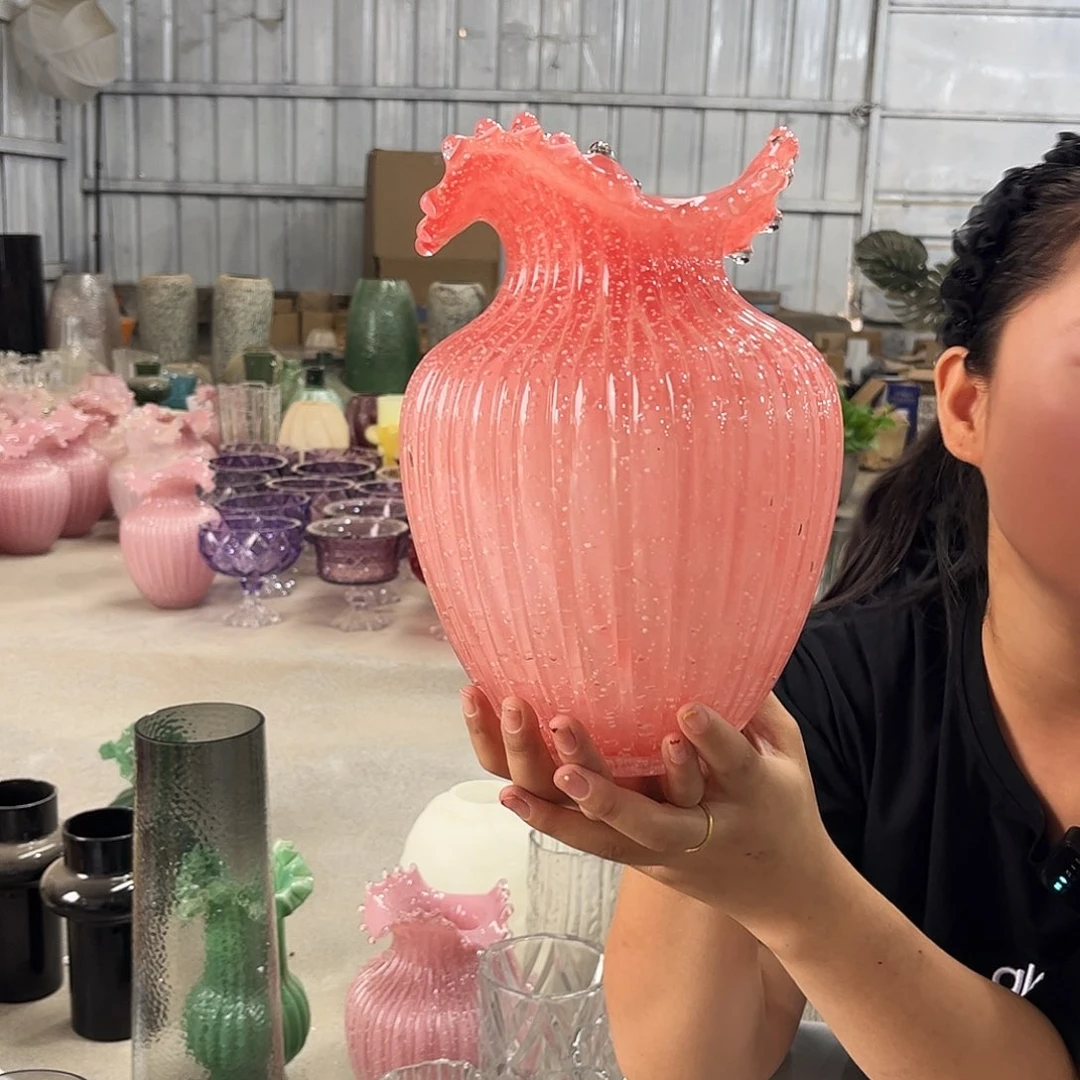 水晶花瓶大浪花橙色