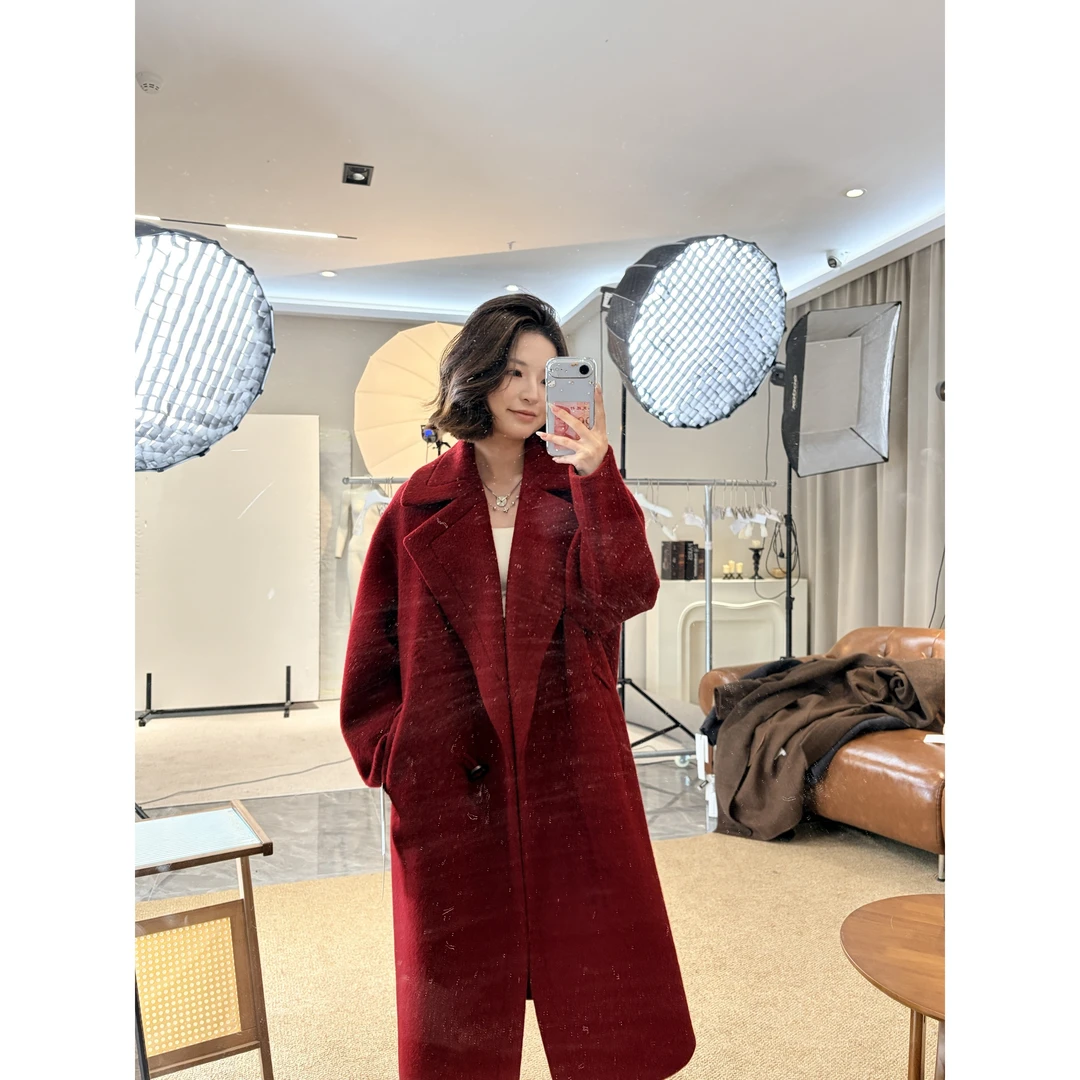 JOMI冬季长款毛呢大衣女宽松气质显瘦保暖通勤休闲外套