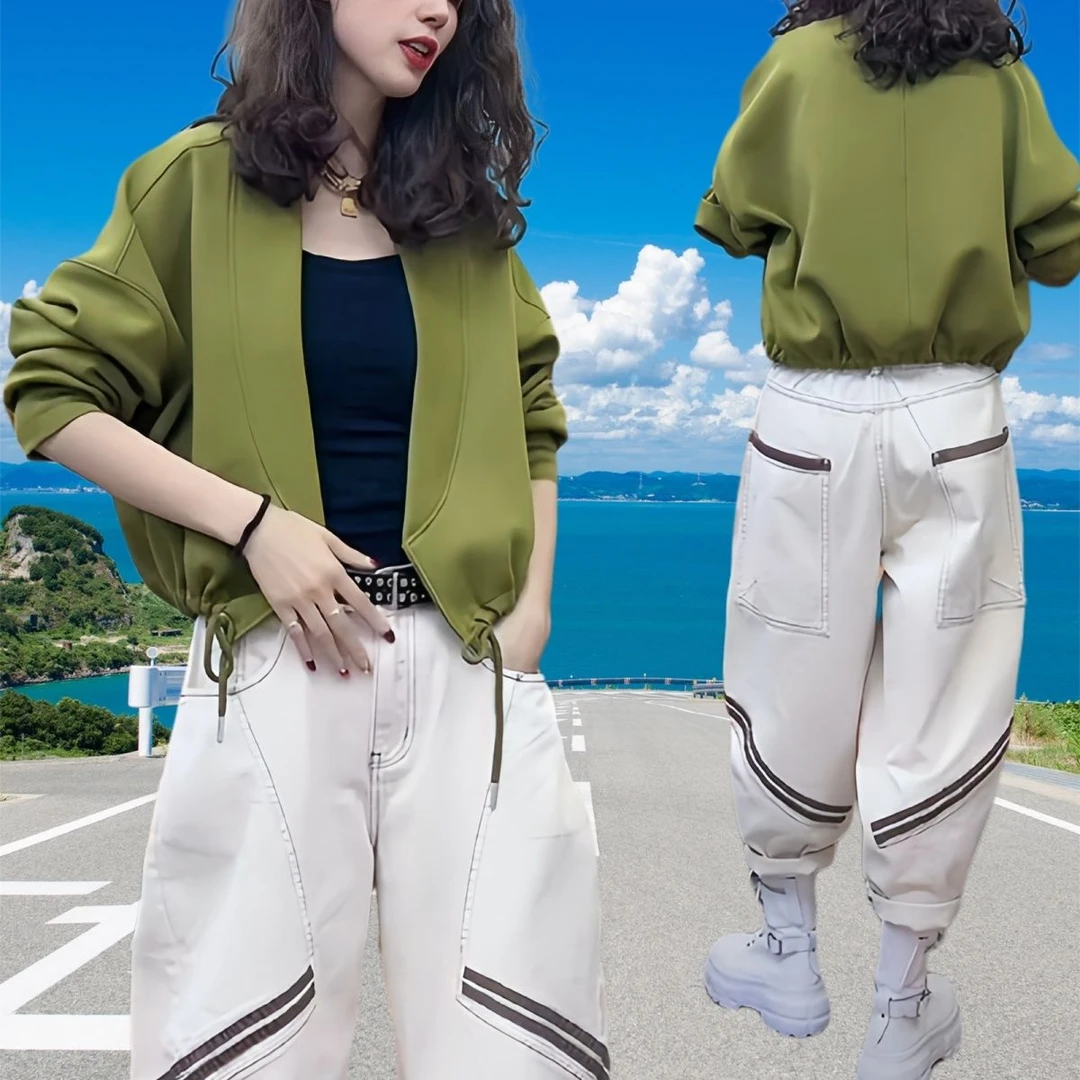 欧货春秋新款个性时尚开衫外套宽松显瘦百搭韩版短款洋气休闲