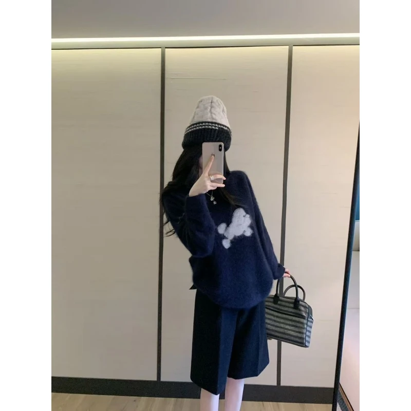 韩系宽松设计感气质减龄针织毛衣秋冬新款休闲显瘦阔腿裤子两件套