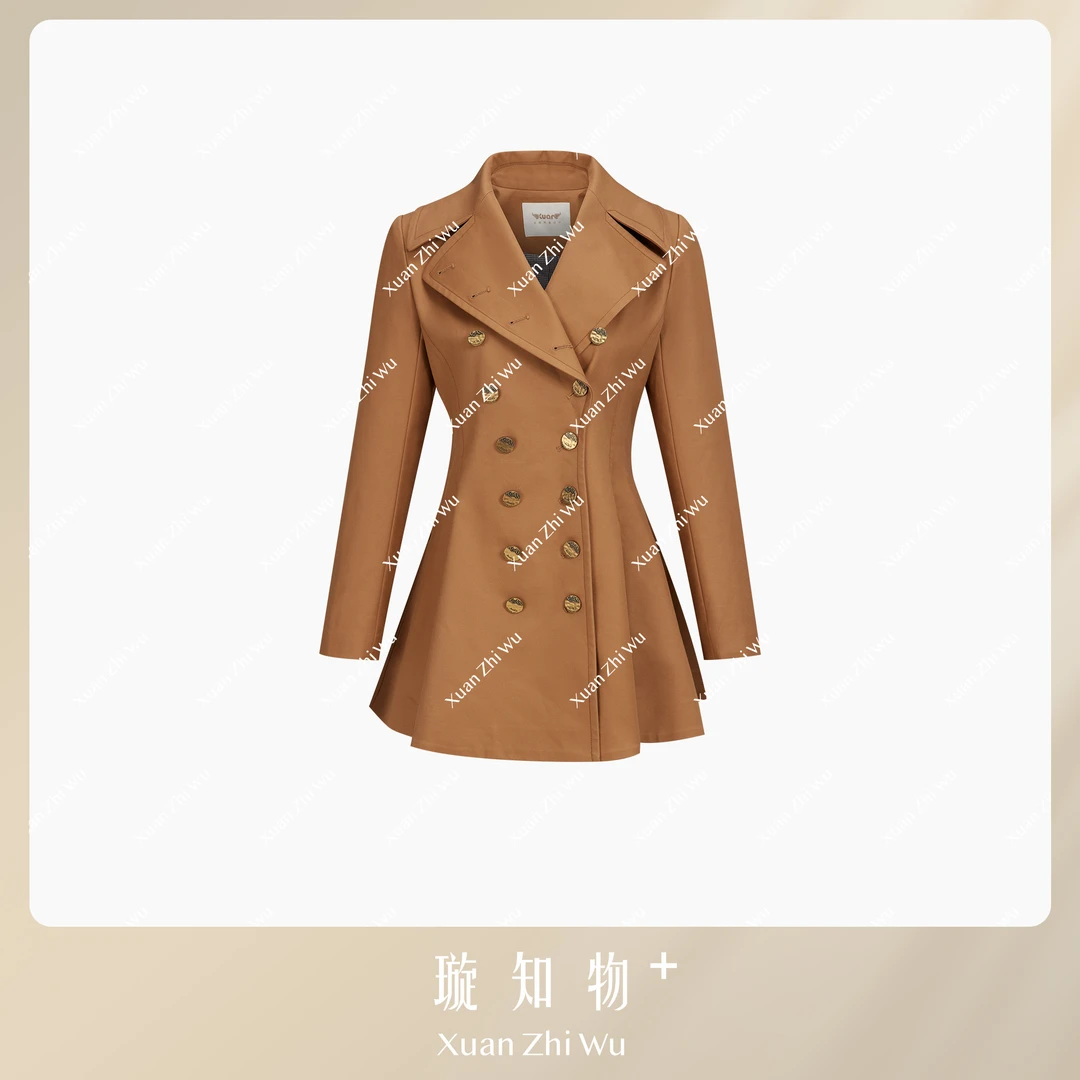 美拉德风复古大翻领外套 漫咖啡色收腰设计感风衣王璇原创设计