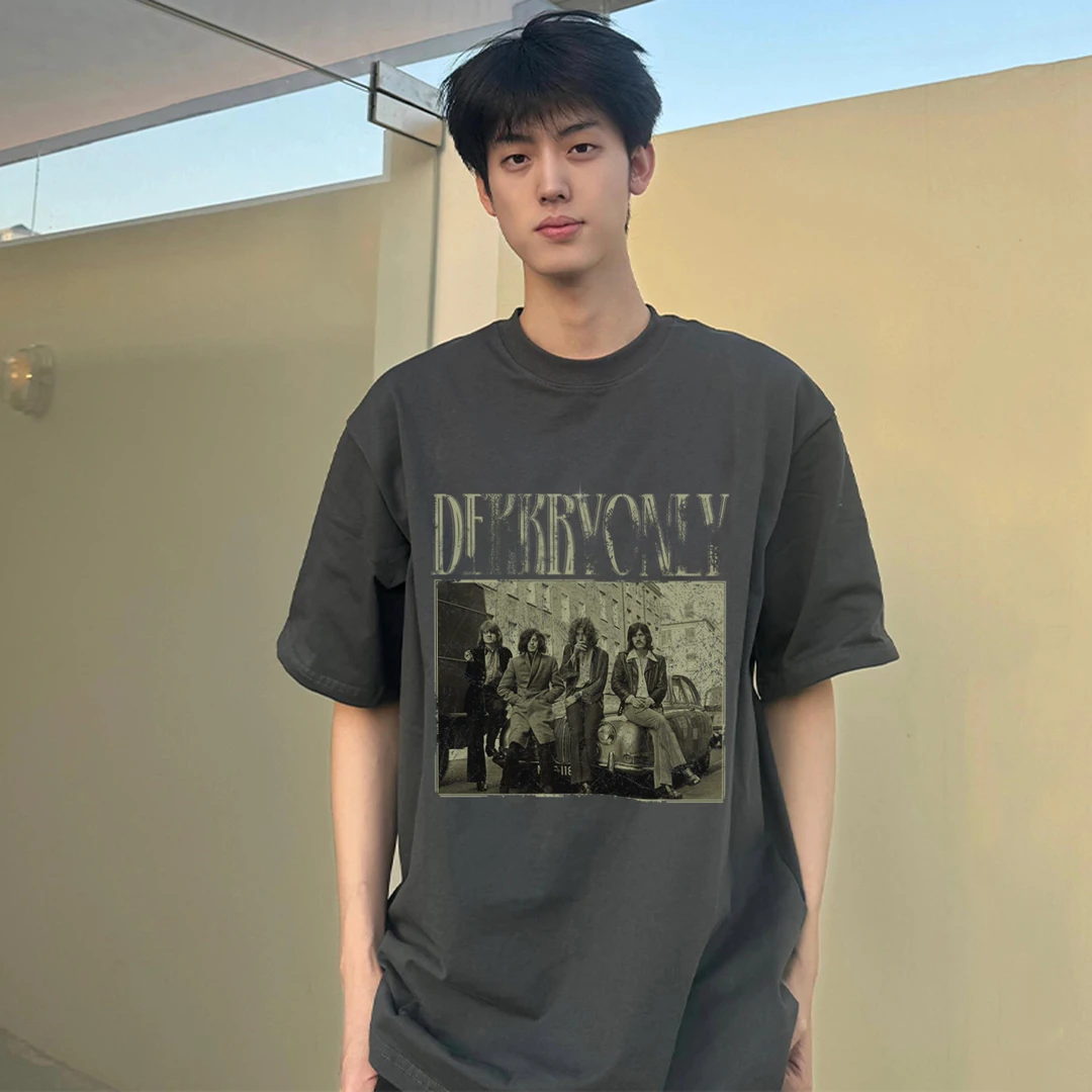 100%纯棉美式个性复古照片字母印花短袖T恤男女夏季情侣休闲上衣