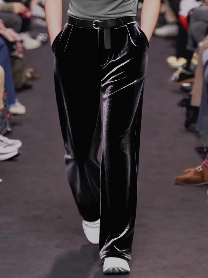 2025秋季宽松男士中腰长裤明星款窄版男士金丝绒阔腿直筒裤休闲裤