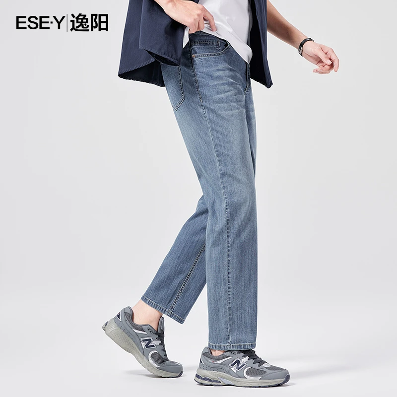 逸阳九分牛仔裤男夏季薄款2025新款凉感宽松直筒弹力百搭休闲1963