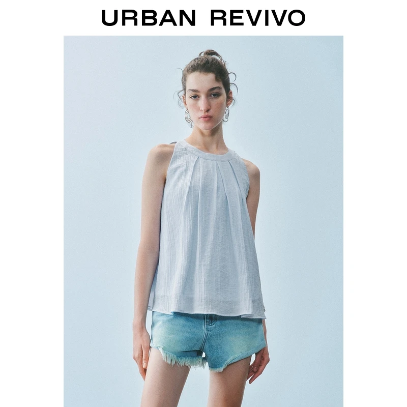 UR2025夏季新款女装时尚气质肌理褶皱无袖罩衫衬衫UYB250003