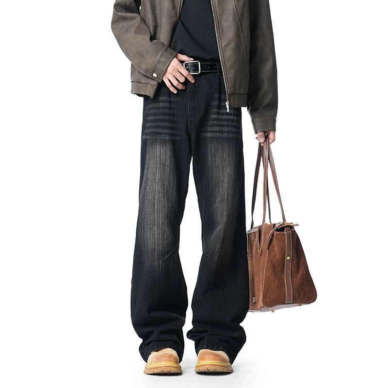 2026新款春秋美式高街水洗牛仔裤男生宽松直筒休闲百搭阔腿长裤男