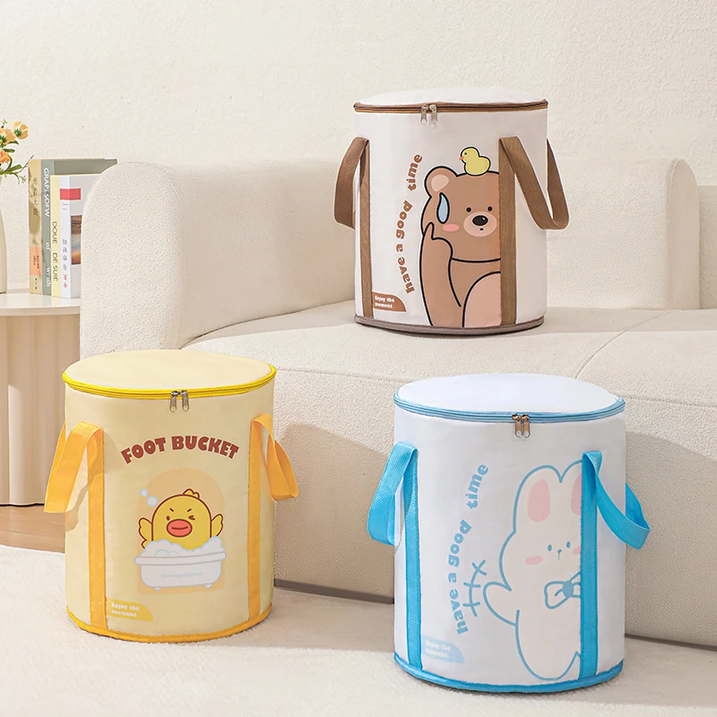 卡通创意设计泡脚盆多层铝膜保温带盖户外防水便携可折叠泡脚桶