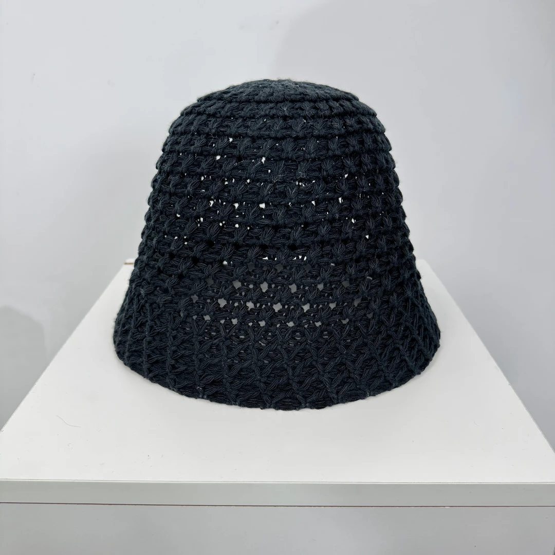 B535ins风日系甜美小众编织水桶帽子女夏季镂空透气渔夫帽显脸小