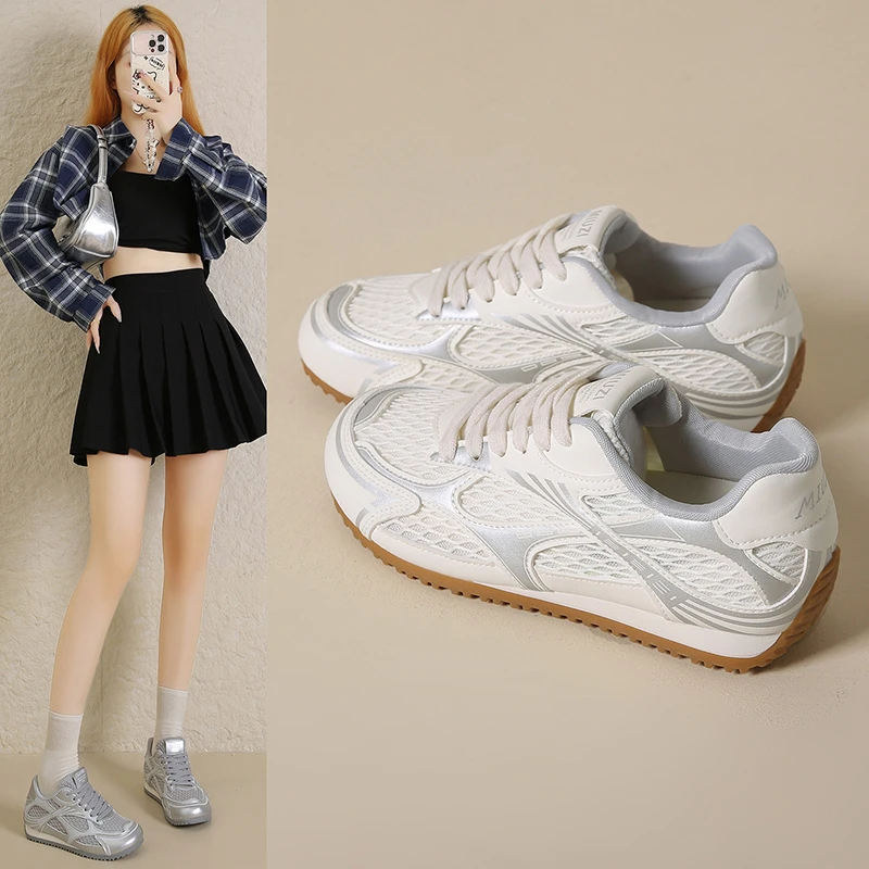 德训鞋女款2025新款夏季潮流时尚内增高轻便透气休闲鞋百搭网面