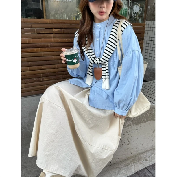 NGGAI 灯笼袖衬衫女宽松显瘦风琴褶皱