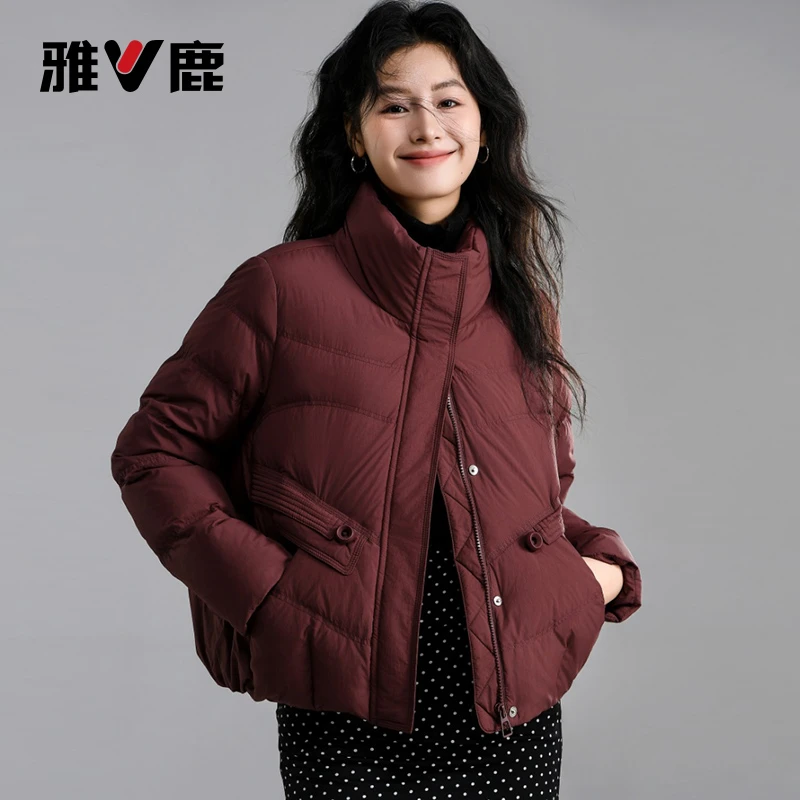 V/雅鹿YLH01Z20920 羽绒服女短款韩版新款冬装时尚立领面包服外套