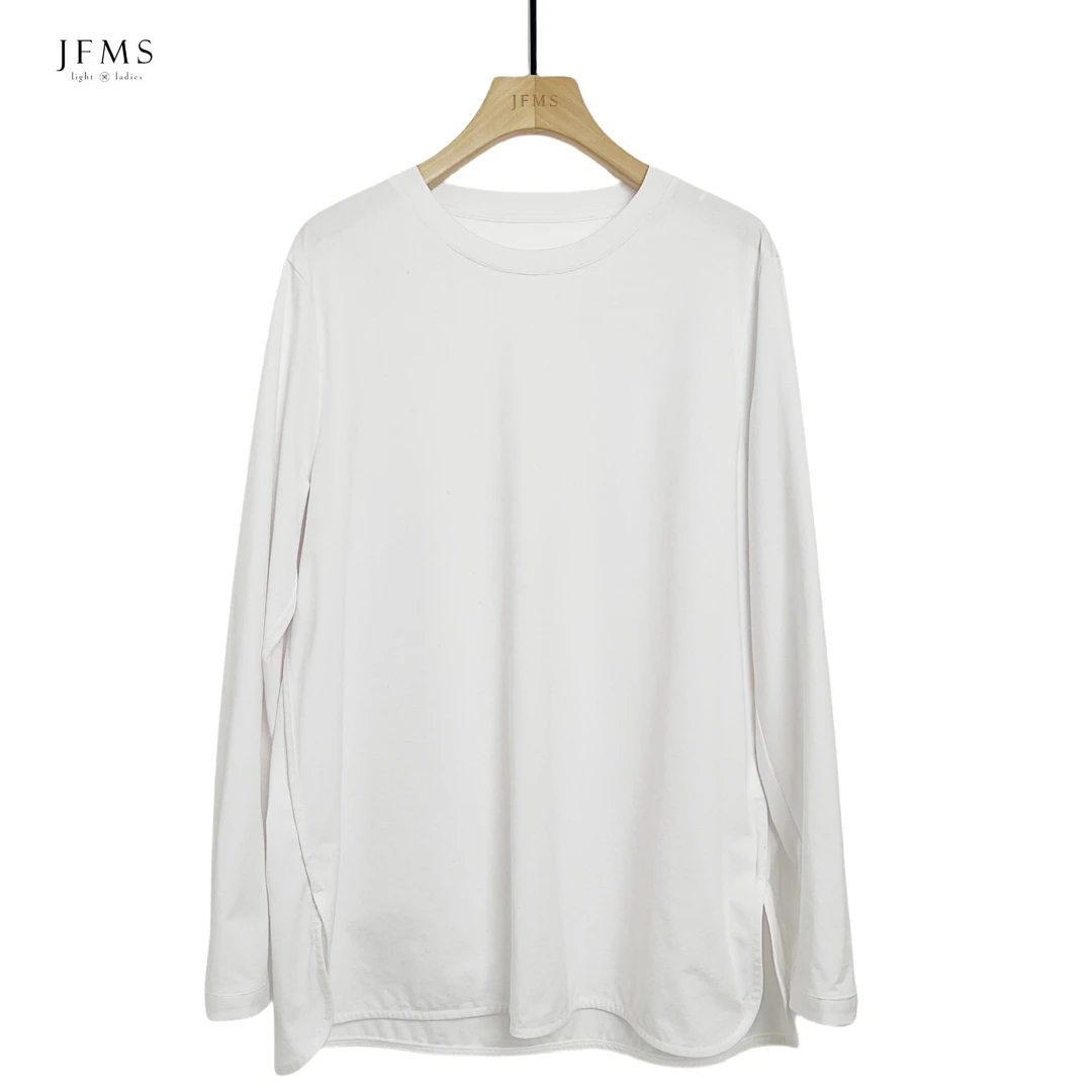 JFMS【直播同价】棉长袖T恤女2025年夏新款宽松中长款上衣内搭打底T