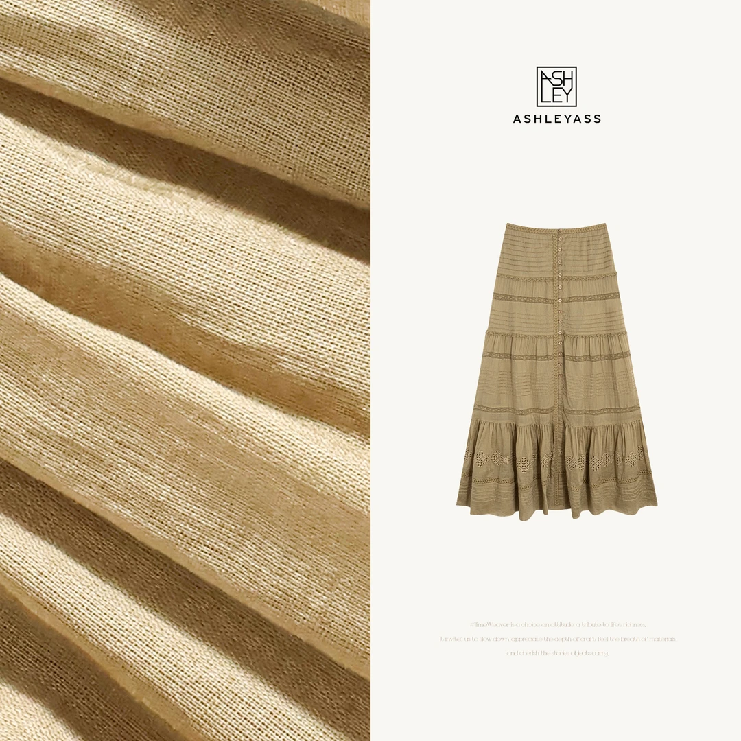 ashleyass“蕾丝绮梦”浪漫竖排扣复古蕾丝花边半身裙LSQ250677W