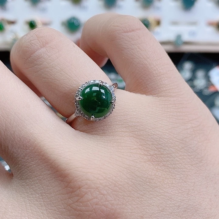 翡翠银S925镶嵌戒指天然翡翠戒指