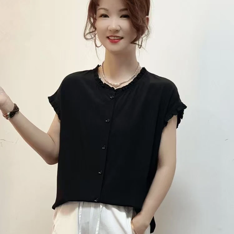 夏季清凉舒爽气质百搭减龄小衫T恤纯色款