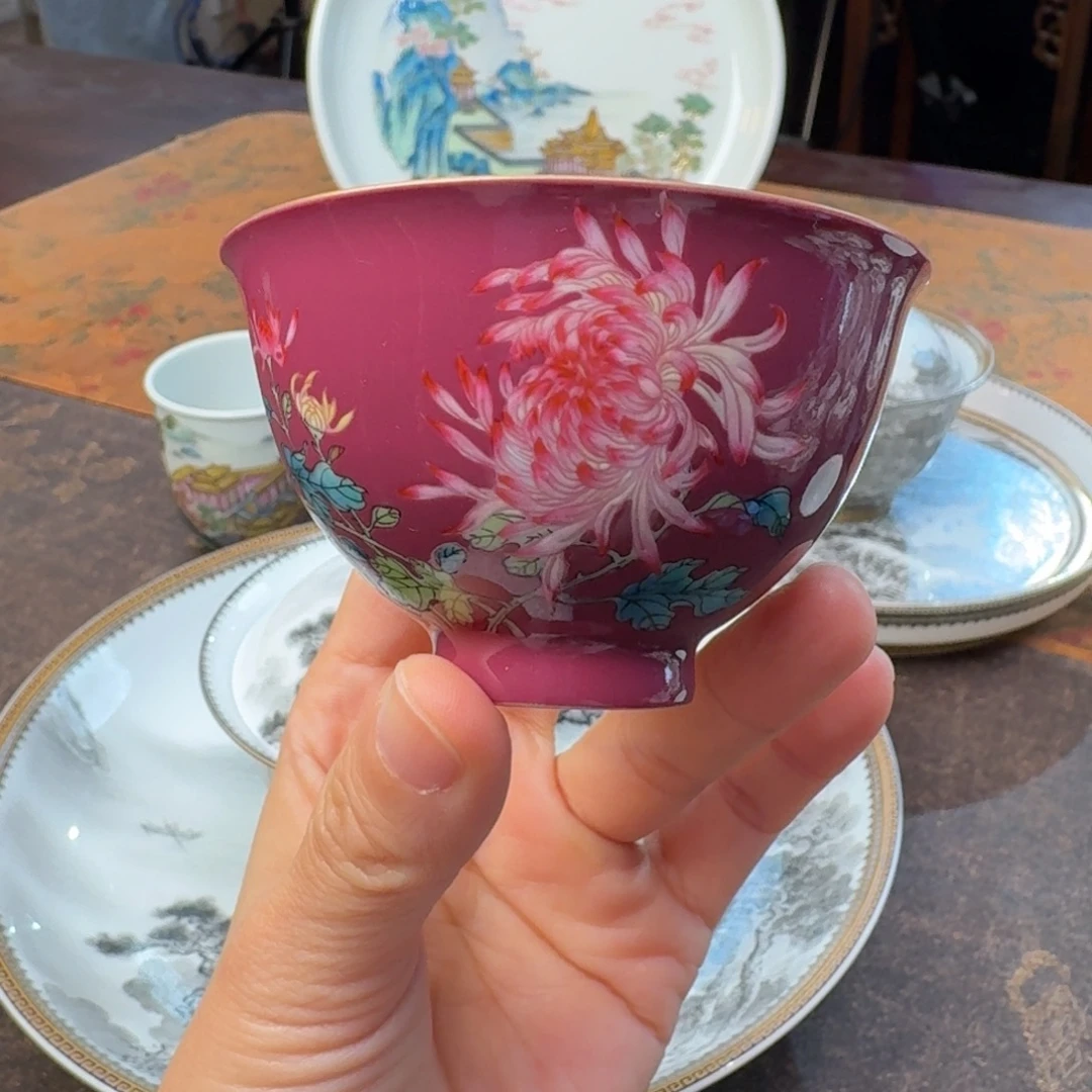 粉彩菊花杯粉彩粉彩