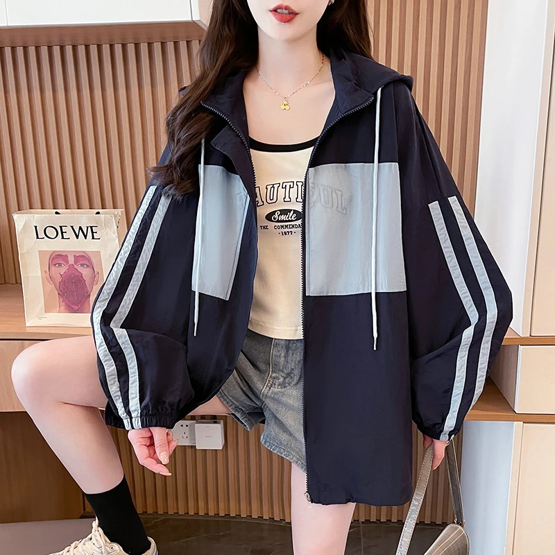 夏季冰丝透气防晒衣2025夏季新款宽松大码学生连帽百搭薄款外套女