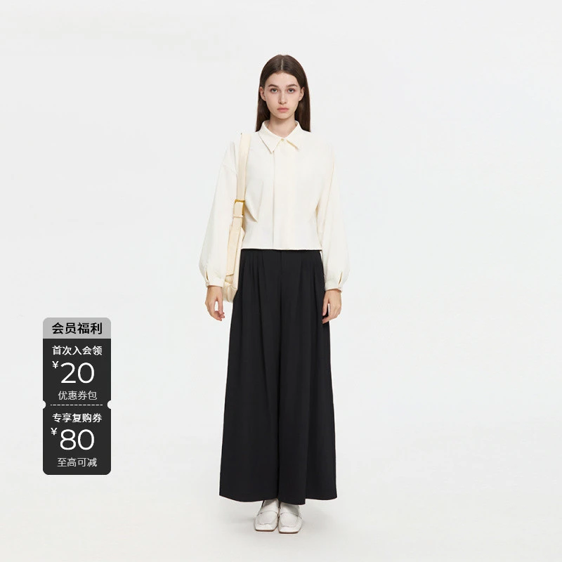 圣迪奥女装秋季气质衬衣长袖白色简约上衣轻奢短款时尚百搭衬衫