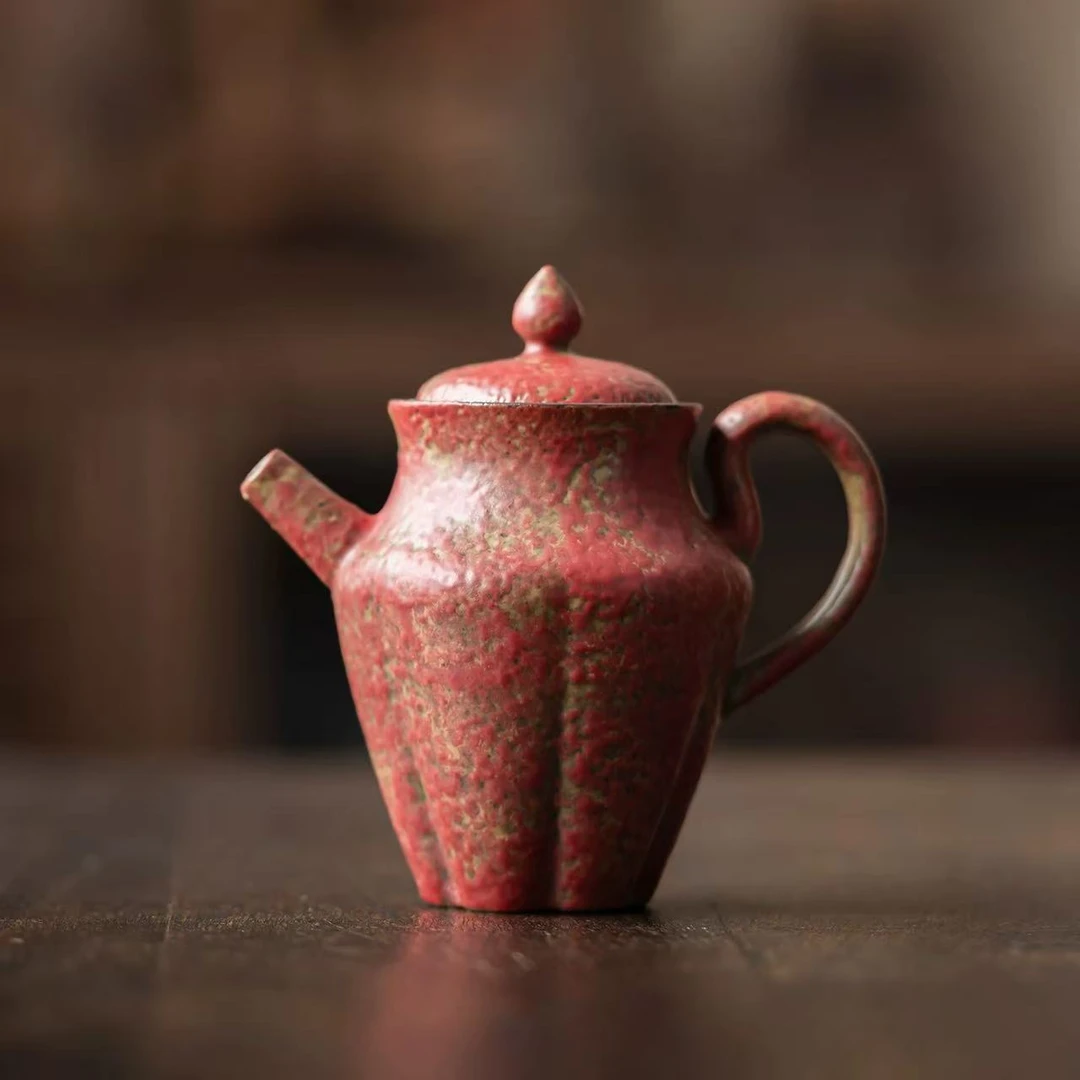 卢大师正品授权手作铁陶万紫千红满山红紫红赤铁釉紫红莲花壶