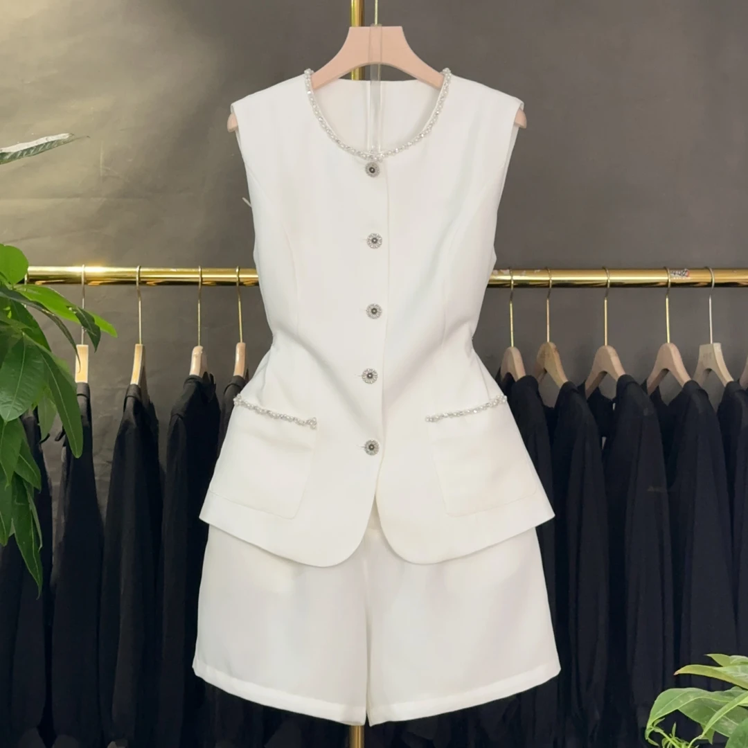 A522 小香风套装夏季新款高级感气质马甲上衣高腰短裤休闲两件套