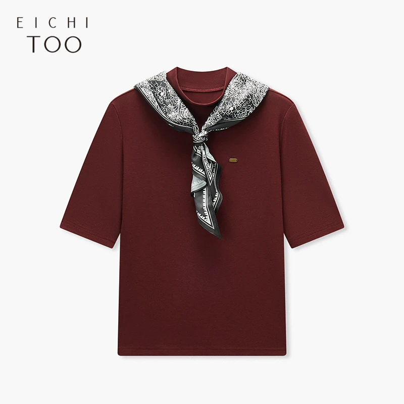 （直播）爱居兔2025春新款搭配可脱卸丝巾气质修身T恤ENTBJ1Q002A