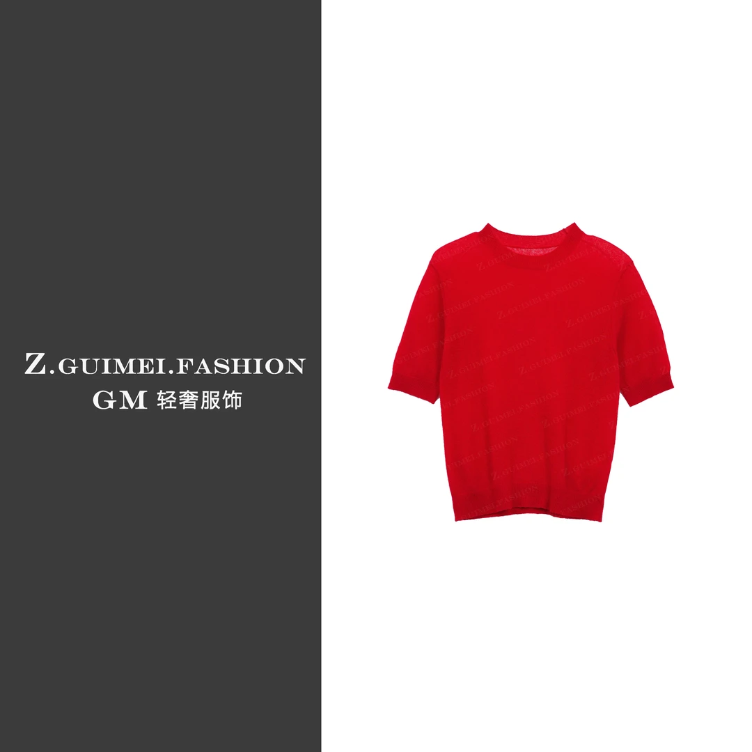 【肆姐高定】极简风百搭圆领套头针织短袖T恤X3180