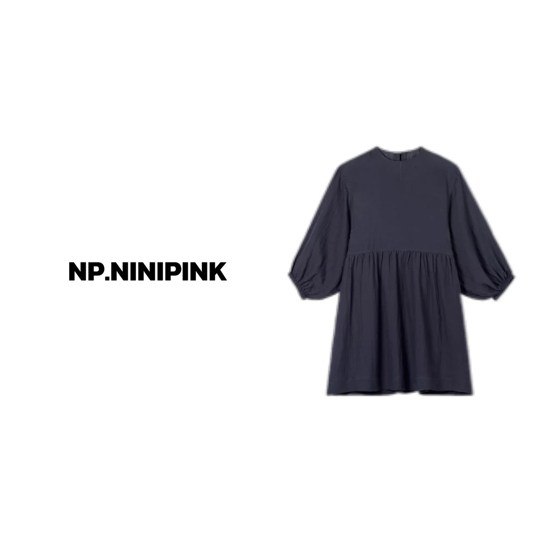 8866Ninipink庄不腻自制【谷雨】高级感苎麻连衣裙七分袖休闲裙