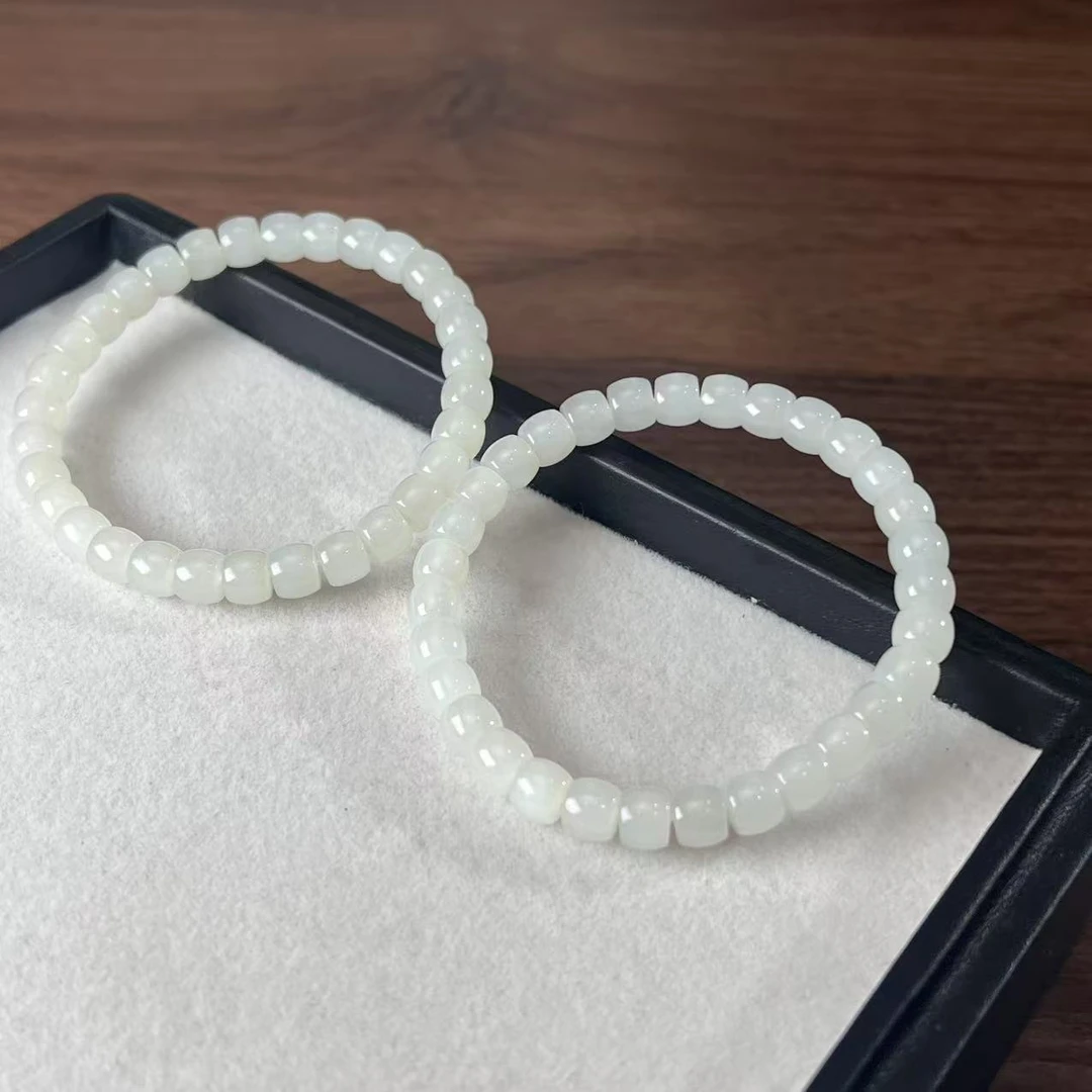 【睿泽鉴宝】和田玉白玉直切手串多样性发一有瑕7*5mm JJY2551