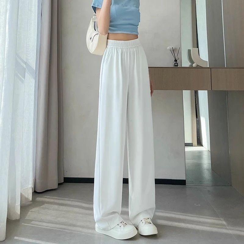 啄木鸟夏季冰丝薄款西装裤女宽松显瘦高腰透气垂感休闲阔腿裤子
