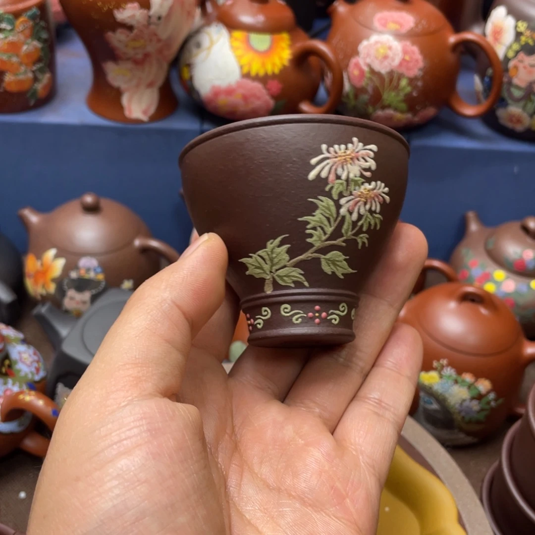 紫砂茶杯菊花紫砂杯