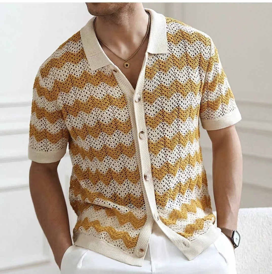 外贸出口男装短袖针织衫200~399 时尚休闲百搭夏季翻领