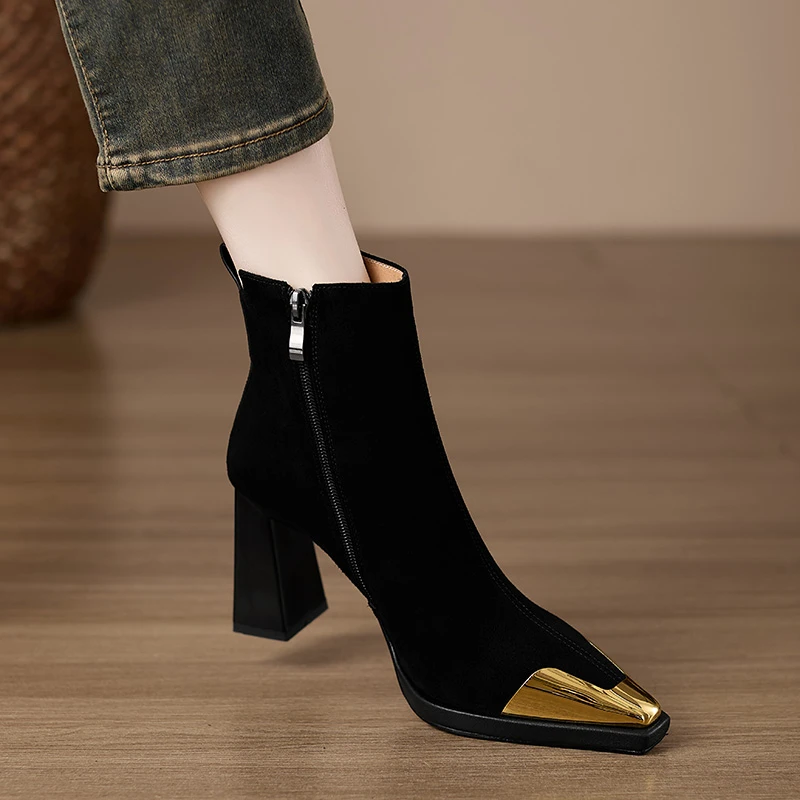 小个子手工女鞋8.5cm~简约时装靴尖头时尚马丁靴2025秋冬新款短靴