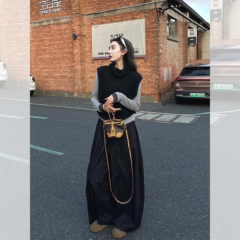 早秋减龄穿搭清冷感三件套上衣韩系一整套马甲半身裙两件套装女