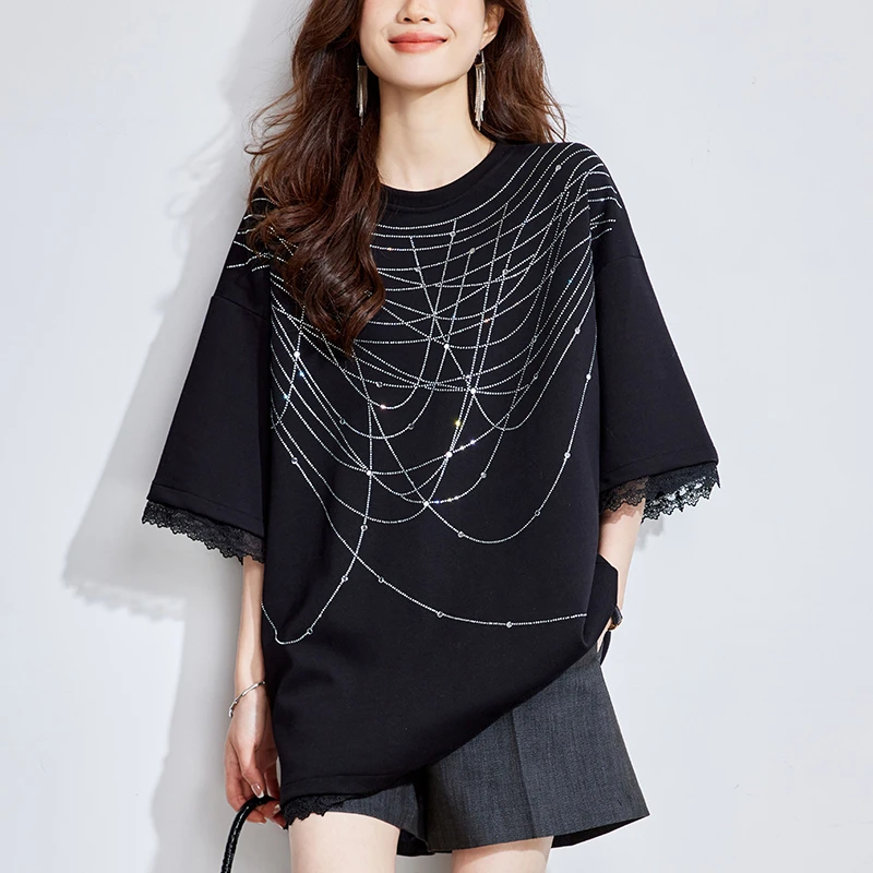 时尚印花半袖t恤裙别致独特夏装高级感简约休闲纯棉女装宽松洋气