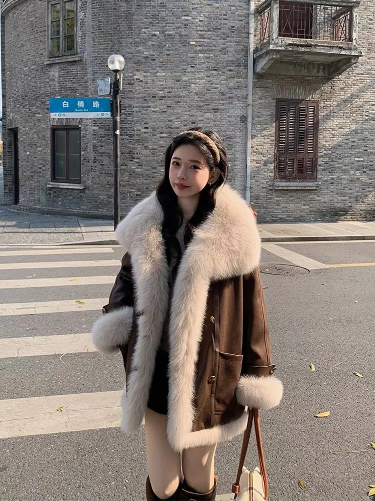【英伦花园】2025鹅绒胆秋冬新款狐狸毛领短外套夹克中长款加厚保暖