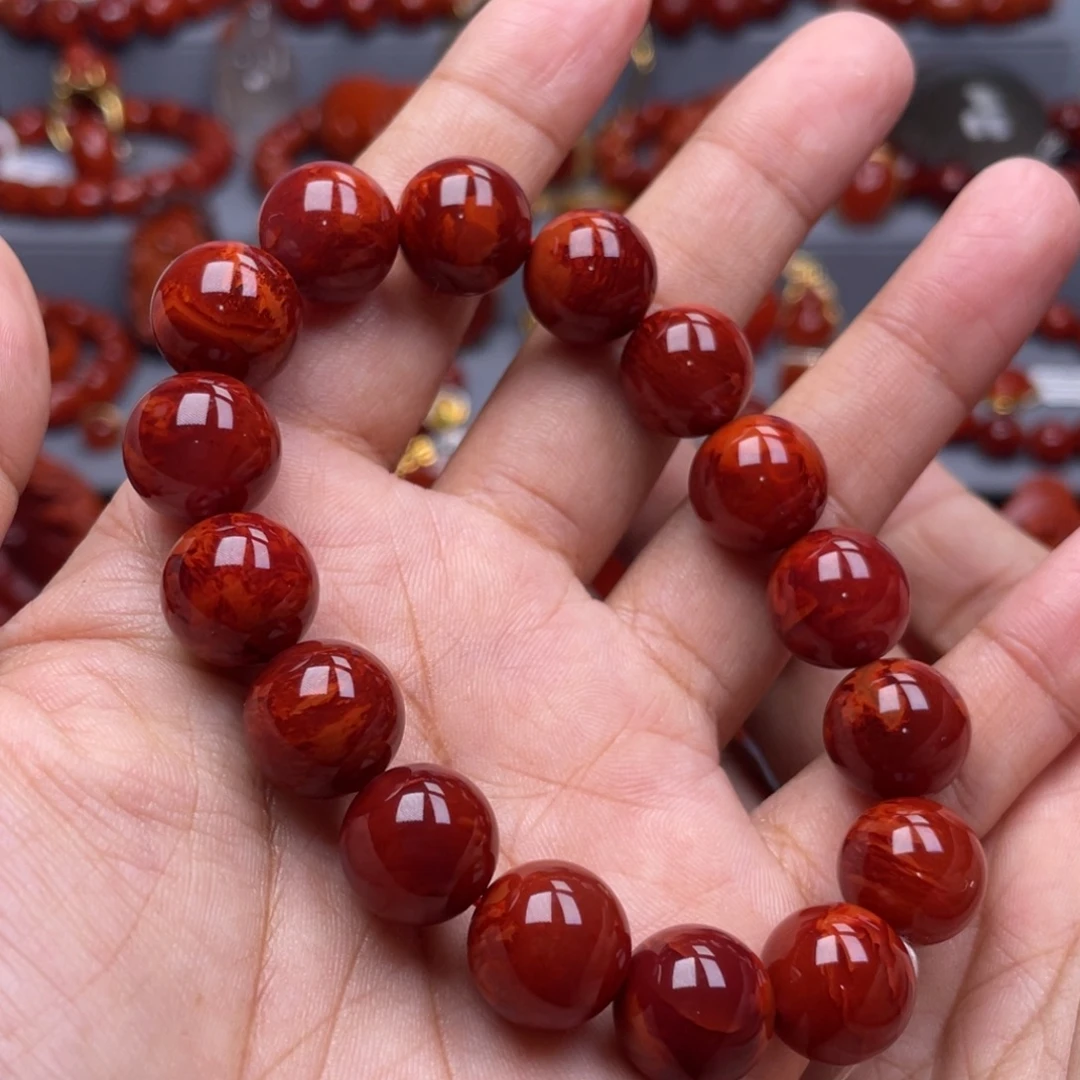 南红玛瑙未镶嵌珠宝奇石单圈13mm