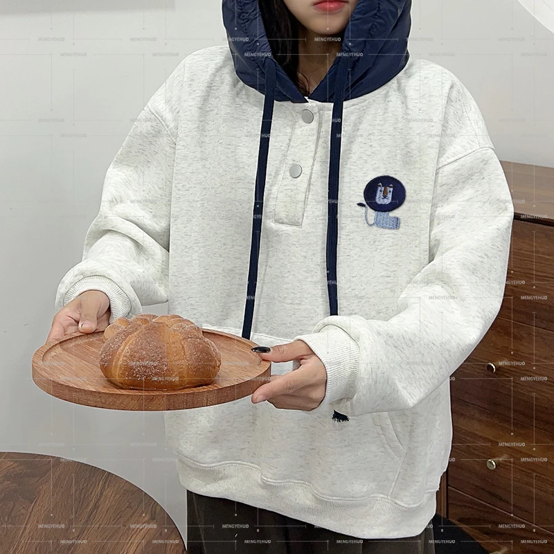 【高货卫衣系列】蓝狮子 加绒连帽套头 拼接撞色卫衣