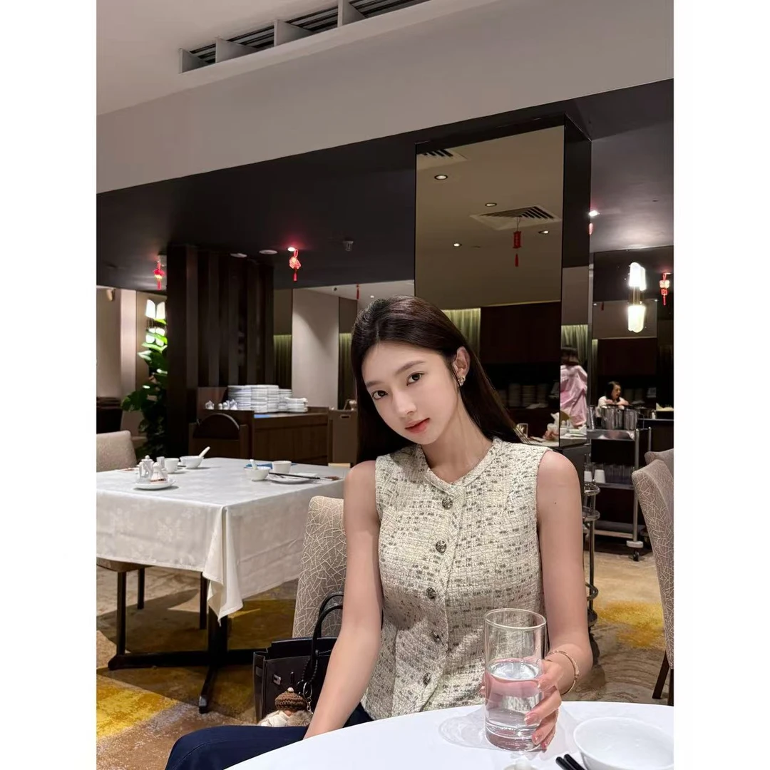 【盒子专享】雨蕴花晓    小香风粗呢花无袖马甲背心外穿