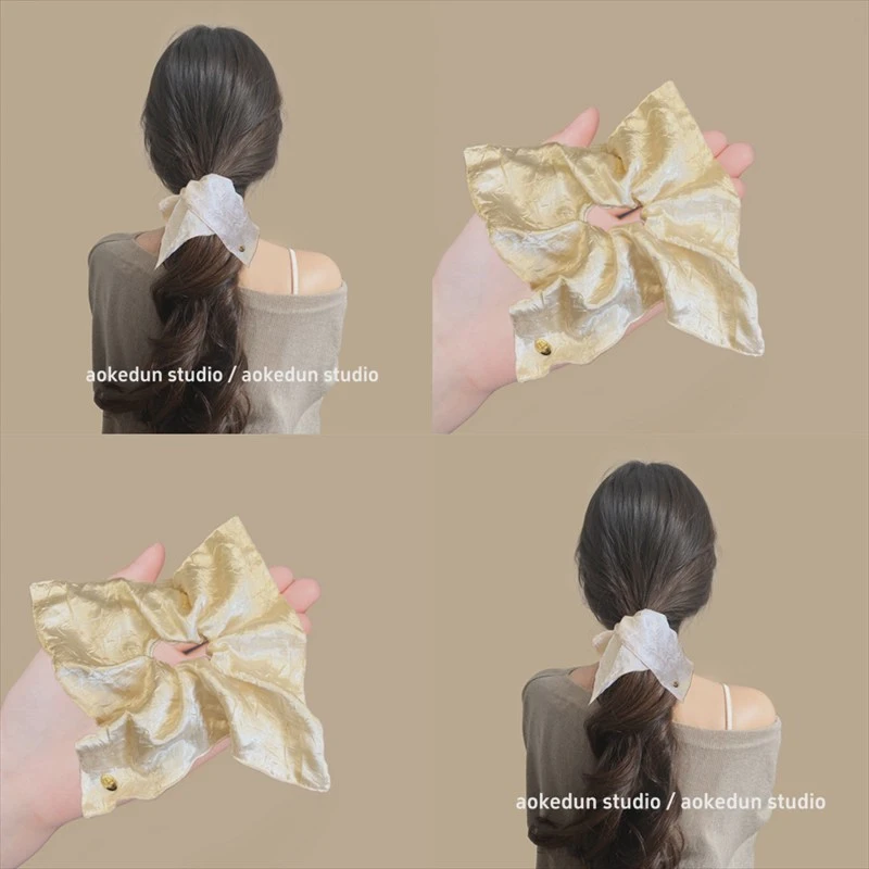 高级感珍珠亮面大肠发圈方巾发圈女韩系扎头发皮筋侧低马尾头绳丸