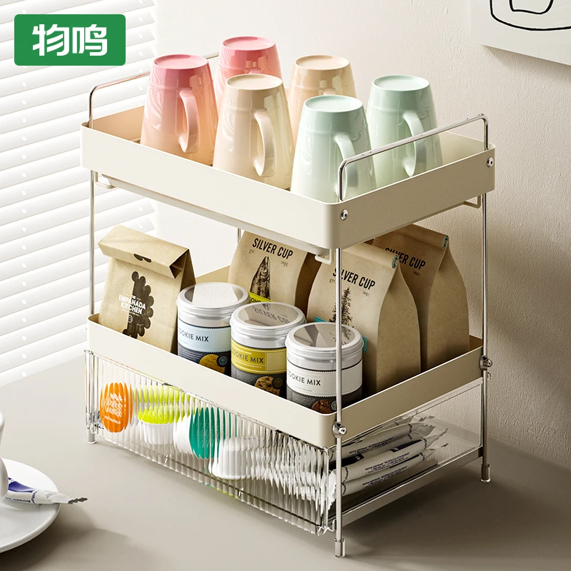 物鸣杯子收纳置物架台面双层杯架子置物架多功能沥水托盘放茶杯架