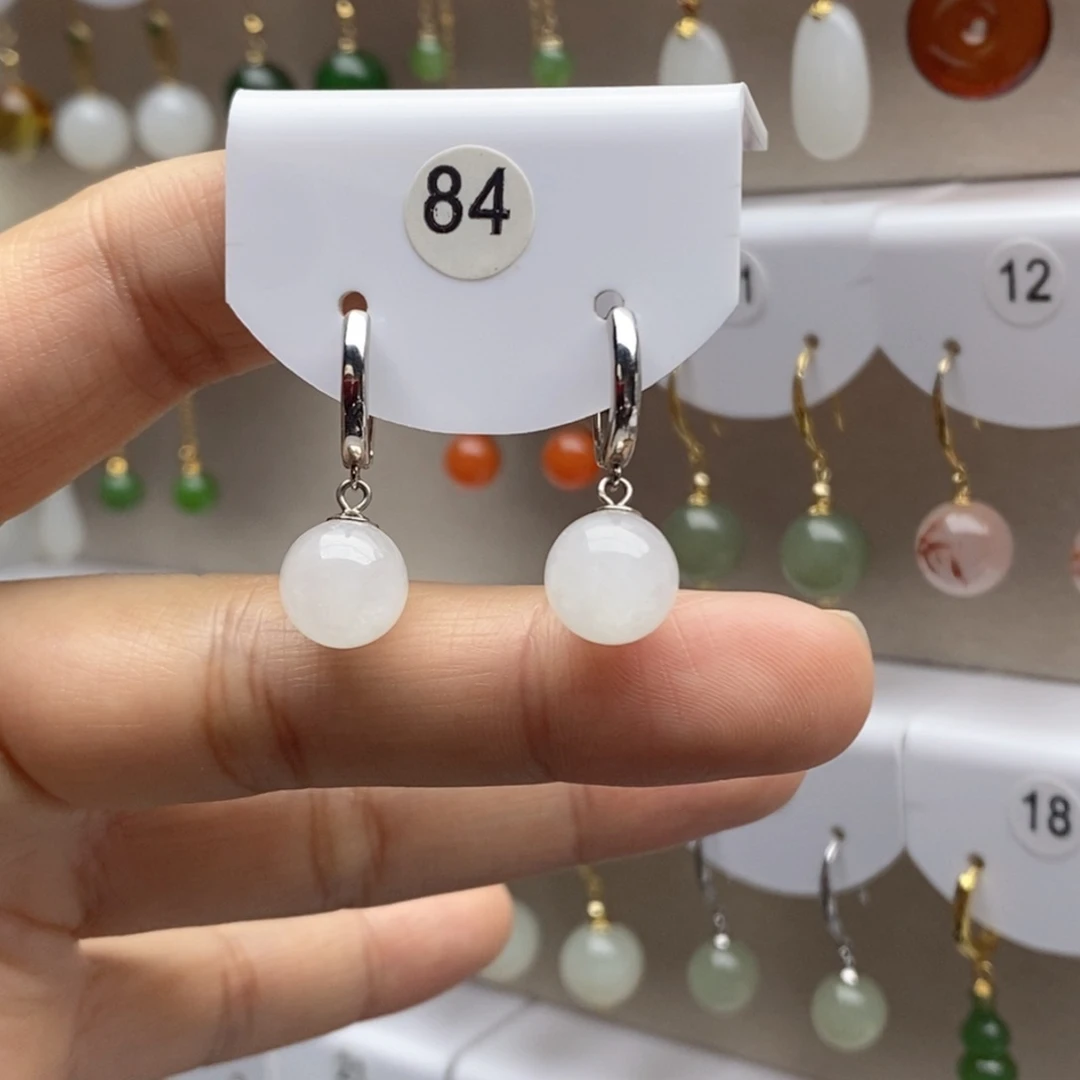 银S925镶嵌和田玉耳饰