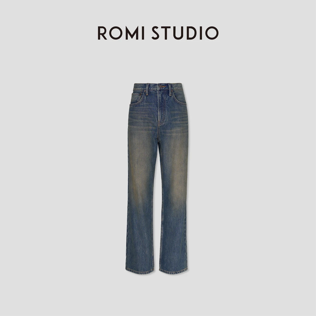 ROMI STUDIO“重磅丹宁”美国康龙进口100牛仔棉直筒牛仔裤431N2053
