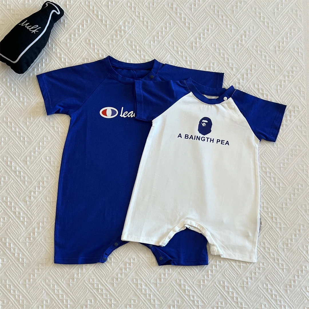 2025夏装新品婴儿短袖连体衣宝宝夏天衣服外出薄款运动风爬服1岁