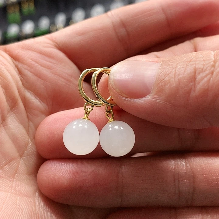 和田玉耳饰银S925镶嵌