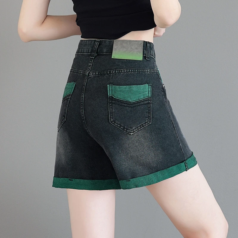 牛仔破洞短裤夏季薄款2025新款高腰毛边显瘦韩版刺绣宽松热裤