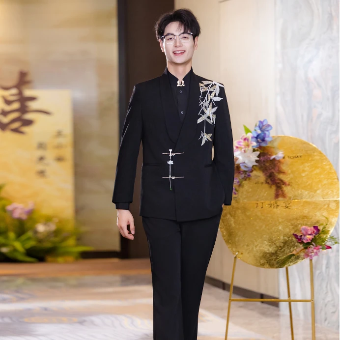 新郎结婚礼服中山装套装2025新款复古唐装男士喜服中式男装中国风